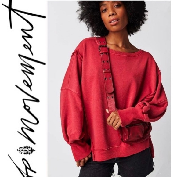 Free People We The Free Camden Sweatshirt in Red Size Medium NWOT - Picture 1 of 16